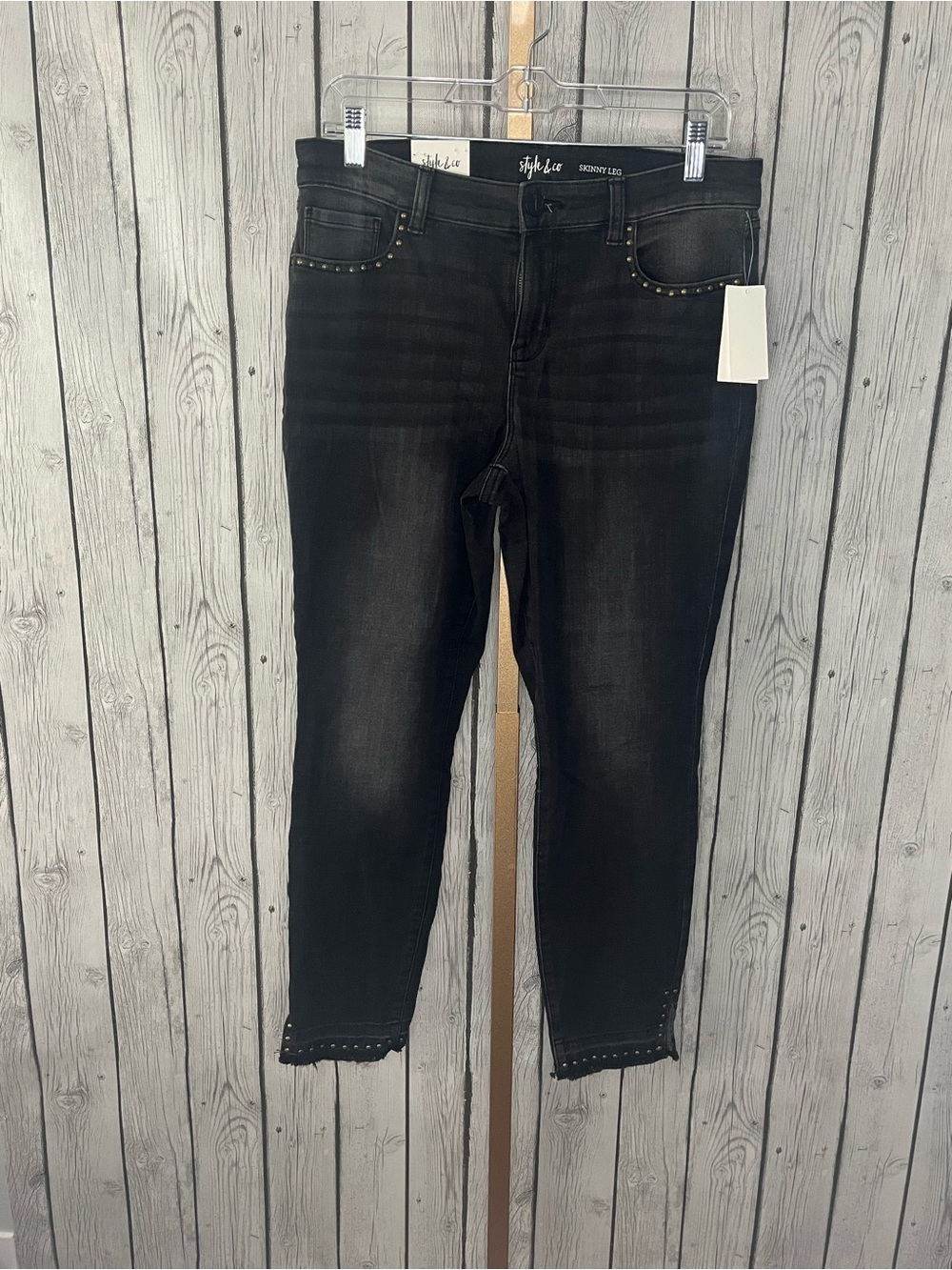 Style & Co. Houston Black Studded Mid Rise Skinny Leg Jeans - Size 6 NWT